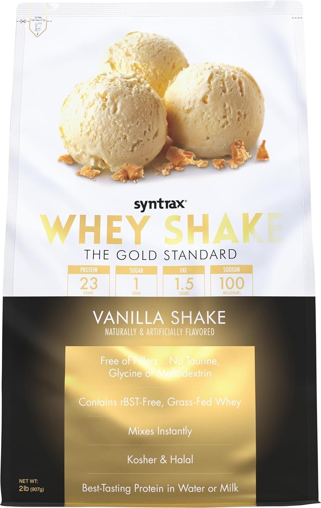Syntrax Nutrition Whey Shake, Cold Filtered & Undenatured Whey Protein Powder Blend, Vanilla Shake, 2 lbs