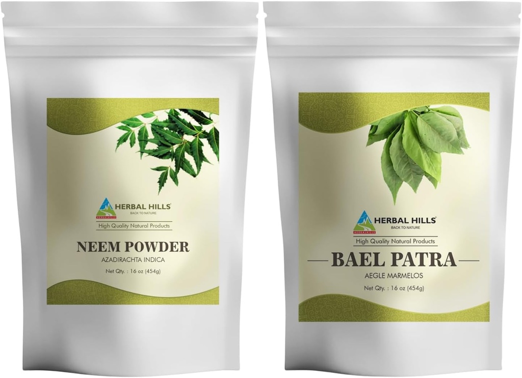 HERBAL HILLS Neem Leaf Poudre et Bilva Bael Leaf Poudre Boîte de 2 Combo