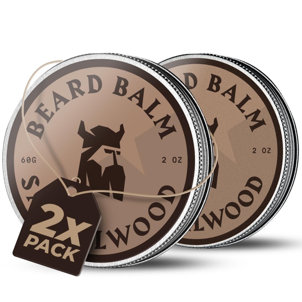 Striking Viking Bart Balm für Herren - Lassen Sie in Bart Conditioner - Styling Balm Hergestellt mit natürlich abgeleiteten Bart Butter, Argan & Jojoba Öle (4 Unze (Pack von 2), Sandelholz)