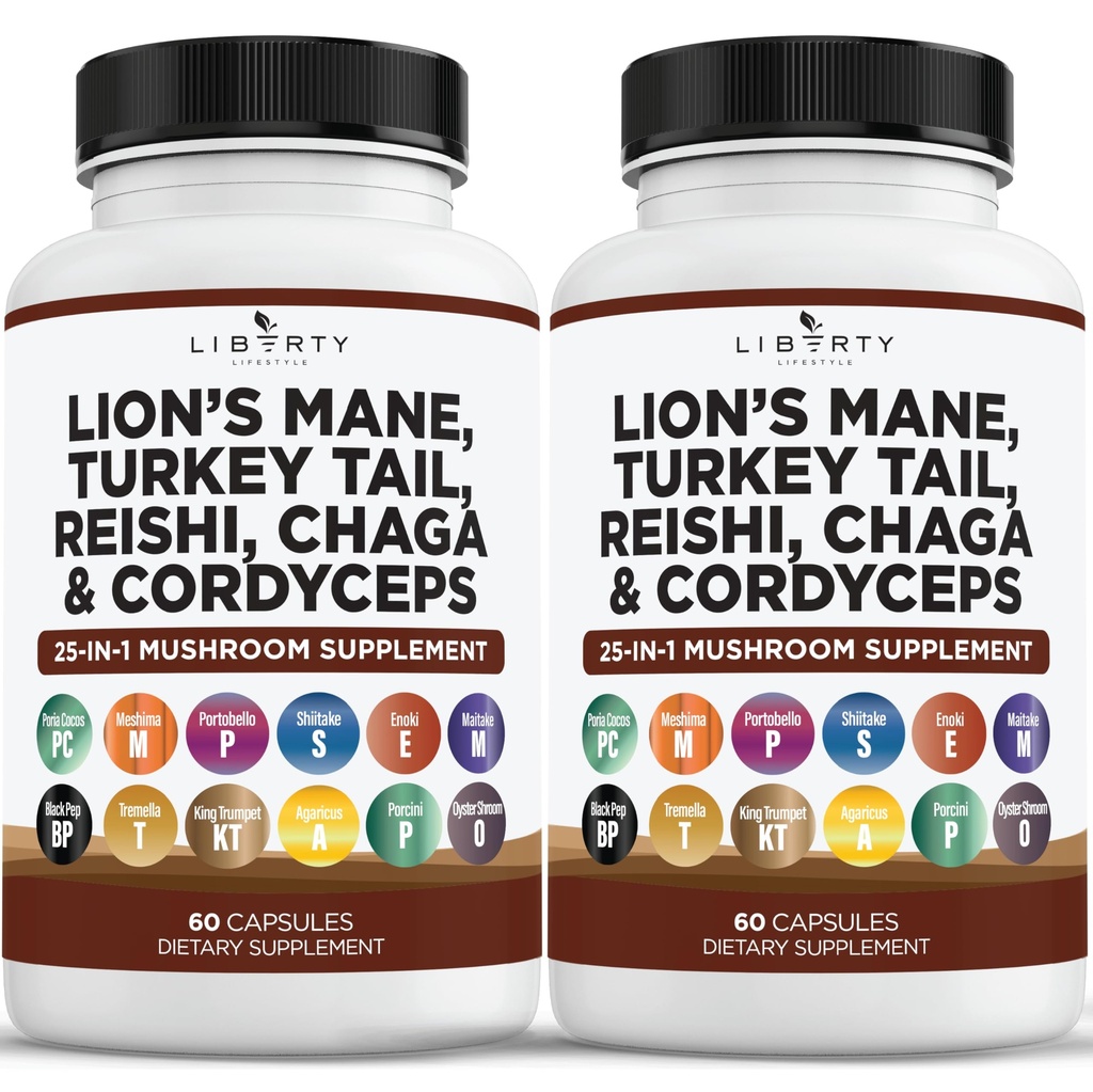 Lions Mane Mushroom Supplement mit Türkei Tail Reishi Cordyceps Chaga mit Marshmallow Root - 2-Pack