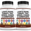 Lions Mane Mushroom Supplement mit Türkei Tail Reishi Cordyceps Chaga mit Marshmallow Root - 2-Pack