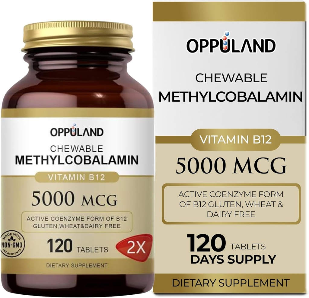 Methyl B-12 5000mcg Chewable with Folate - Vitamin B12 Methylcobalamin Sublingual Tablets - Unterstützt Energie & Gehirn Funktion - Vegan Supplement - Orange Flavor - 120 Count