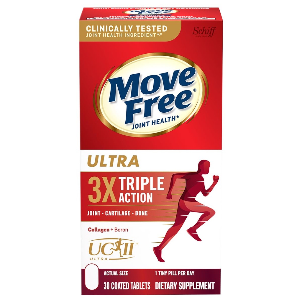 Supplément de soutien conjoint ultra-triple action sans mouvement - Type II Boron de collagène et acide hyaluronique - Soutient le confort, le cartilage et les os en 1 petite pilule par jour, 30 comprimés (30 portions)*