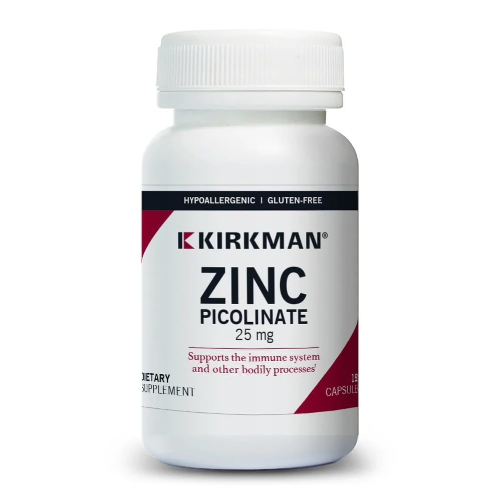 Kirkman – Picolinate de zinc 25 mg – Hypoallergénique – 150 Capsules végétariennes – Sans gluten – Sans caséine – Minéraux