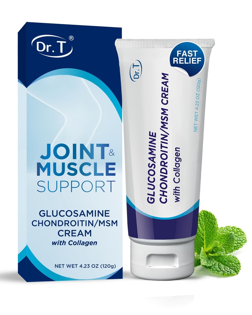 Dr. T Glucosamine Chondroitin Cream - Premium-Formel mit MSM und Kollagen für Gelenk- und Muskelstörungen - Enthält Gelenkfestigkeit, Flexibilität und Muskelmobilität - 4,23 oz / 120g (1 Pack)