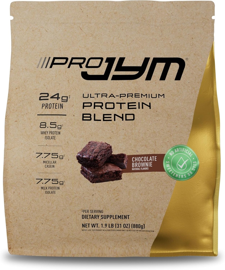 JYM Supplement Science Pro JYM Chocolat naturel mélange de poudre de protéines de Brownie - Isolat de protéines de lactosérum, caséine et Isolat de protéines de lait, pour hommes et femmes récupération Shakes, 22 portions