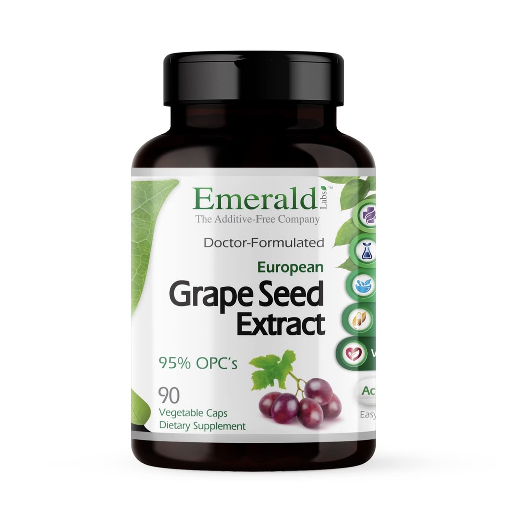 EMERALD LABS Extrait européen de graines de raisin - Supplément antioxydant et immunosupport - Soutienne un flux sanguin sain - 90 capsules végétales (90 jours d'approvisionnement)