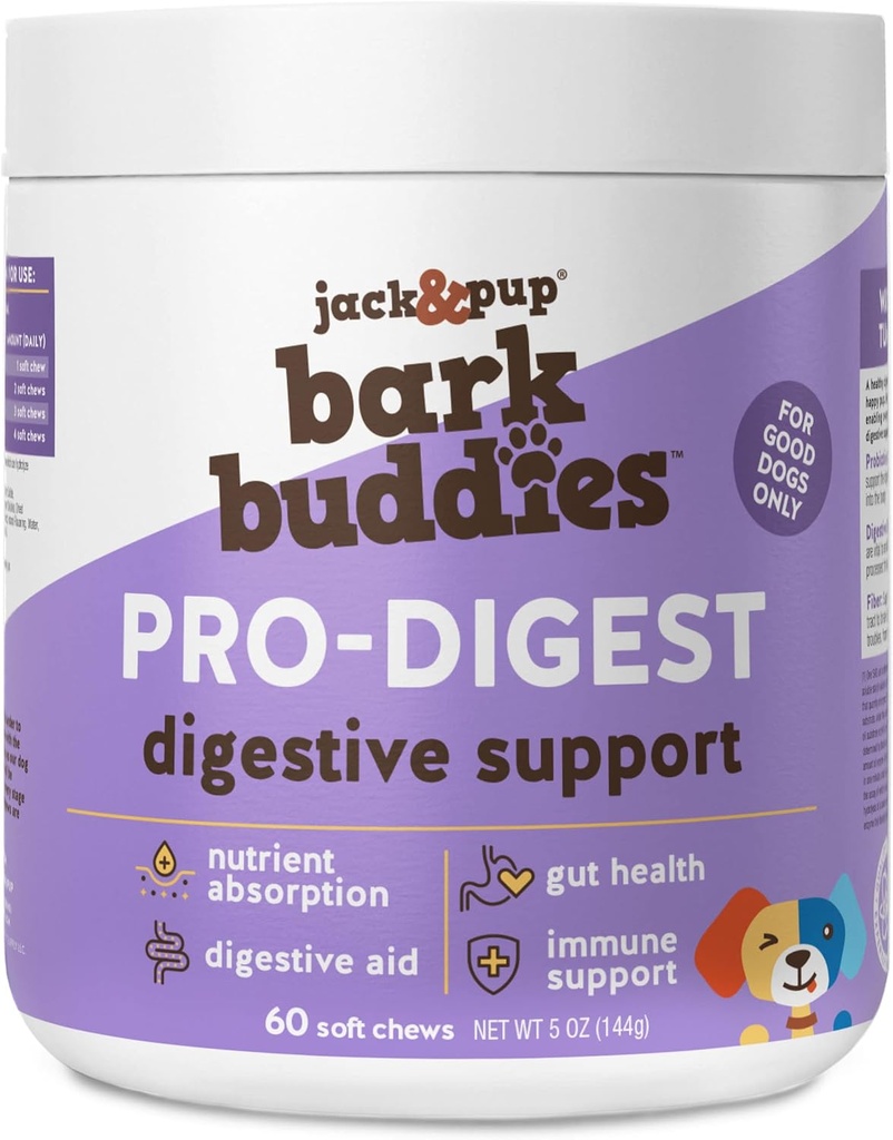Jack&Pup Probiotic Chews für Hunde - Dog Probiotic Chews Small and Medium - Pro-Digest Bark Buddies (bis zu 40 lbs) Welpen Probiotic Dog Chews, Pet Probiotics for Dogs - Probiotics for Puppies (60ct)