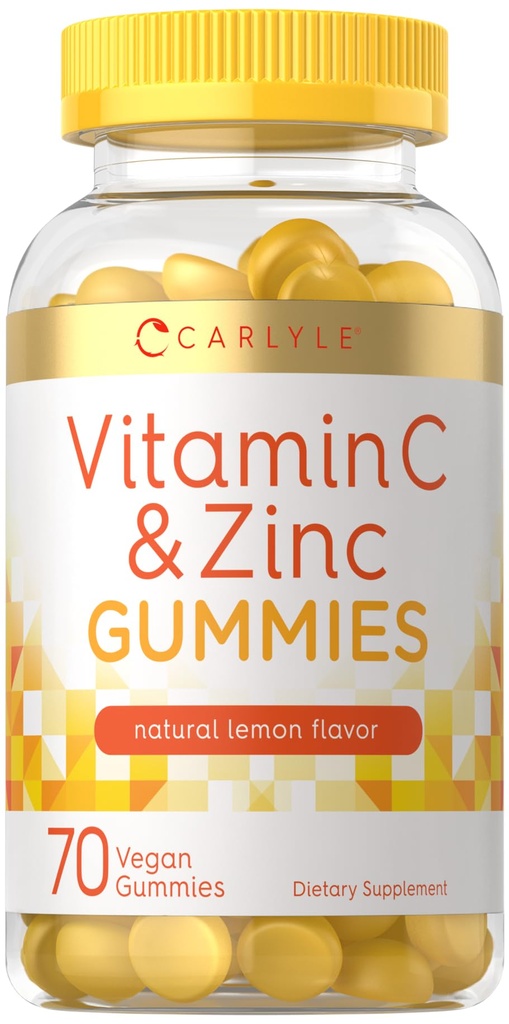 Carlyle Vitamin C und Zinkgummis | 70 Count | Zitronengeschmack | Vegan, Nicht-GVO und glutenfreie Ergänzung