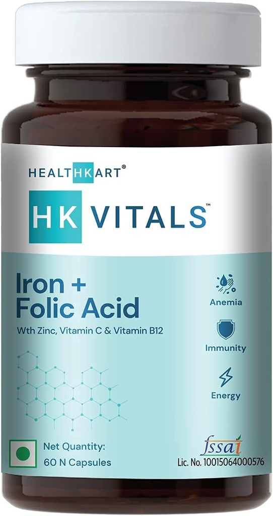 Eisen + Folsäure-Ergänzung, mit Zink, Vitamin C & Vitamin B12, unterstützt Blut Gebäude, Immunität und Energie, 60 Eisen-Folsäure Tabletten