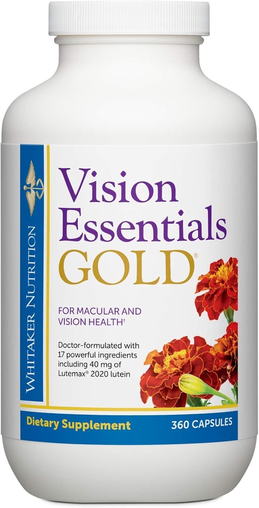Dr. Whitaker Vision Essentials Gold - Augengesundheitsergänzung mit 40 mg Lutein Plus Vitamin A & Zeaxanthin - Unterstützt Macular Health und Shields Eyes Against Blue Light Exposure (360 Kapseln)