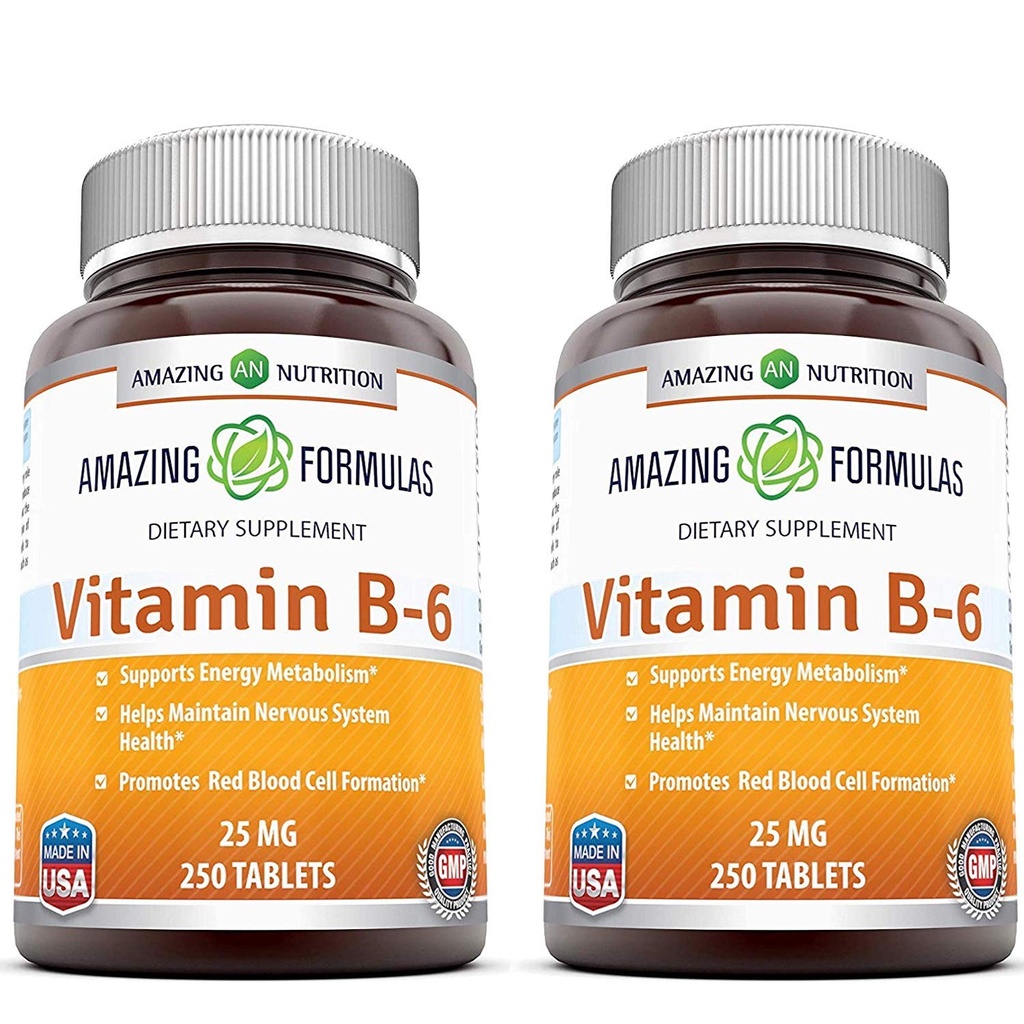 Erstaunliche Formeln Vitamin B6 Pyridoxin 25mg 250 Tabletten Supplement | Non-GMO | Gluten Free | Made in USA (2 Pack)