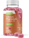 Viteey Kalziumgummis mit Vitamin D3 und Magnesiumergänzung für Knochengesundheit - Kaubare Kalziumergänzungsmittel für Damen und Herren - Glutenfrei, Non-GMO - 90 Count