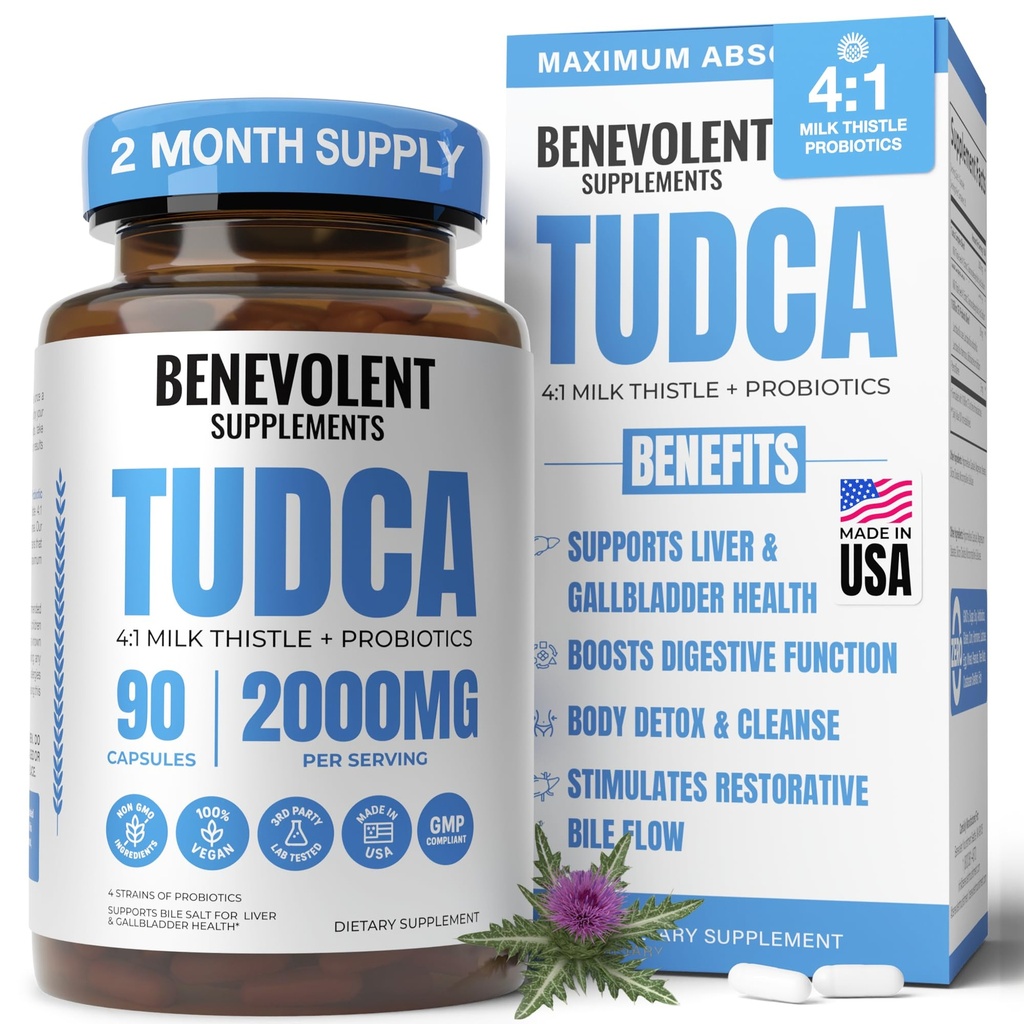 2000mg Advanced TUDCA Supplement - Max Absorption TUDCA Gallensalze mit 4:1 Milchdistel und Probiotika - unterstützt Leberentgiftung & Reinigung, Gallenblase, Gut & Nierengesundheit - 90 vegane Kapseln