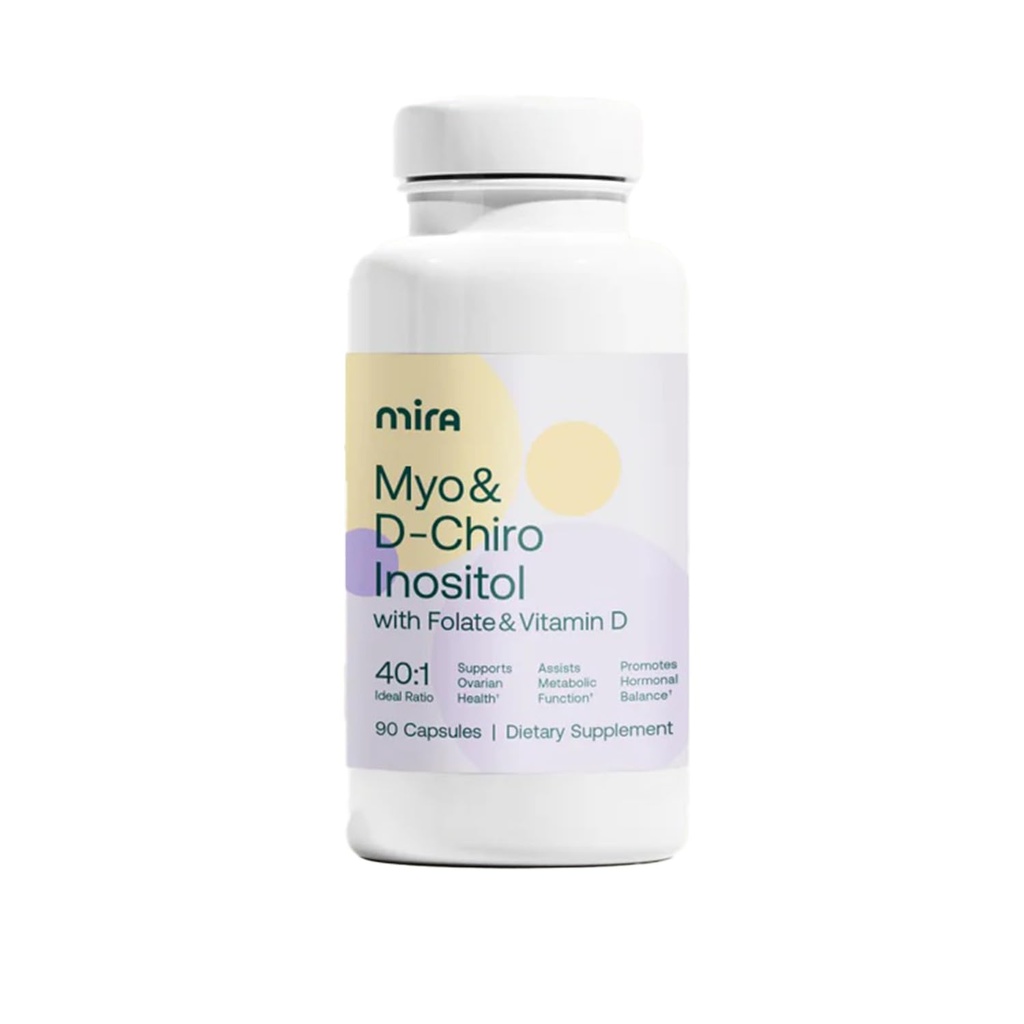 MIRA PCOS Supplement, Myo Inositol & D-Chiro Inositol 40:1 Ratio, hilft Hormonal Balance zu fördern und Ovarian Gesundheit und Stoffwechsel zu unterstützen, 90 Kapseln (30 Portionen), 1 Flasche
