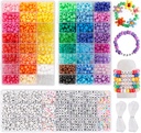 Quefe 3960pcs Pony Perlen für Freundschaftsarmband Making Kit 48 Farben Kandi Perlen Set, 2400pcs Plastic Rainbow Bulk und 1560pcs Letter Beads mit 20 Meter Elastische Fäden für Handwerk Schmuck Halskette