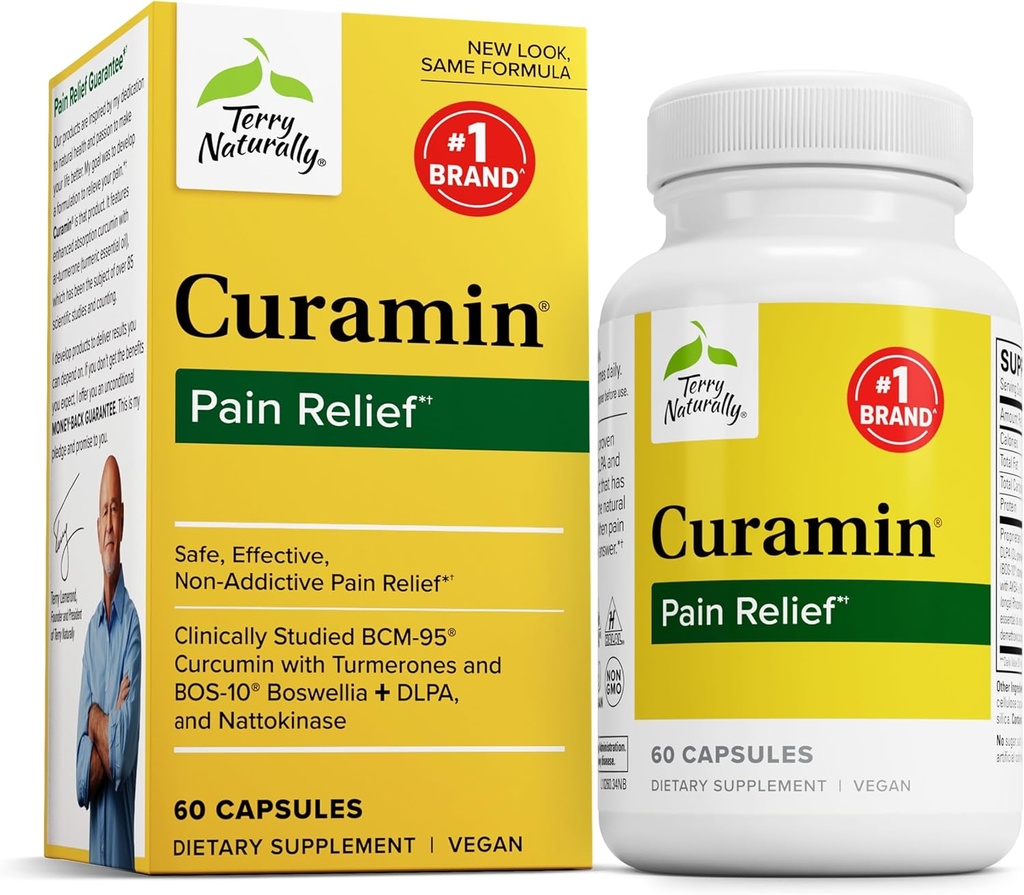 Terry Naturally Curamin - Curcumin-Ergänzung für Zirkulation & Endorphin-Unterstützung - Unterstützung für okziale Störungen - Aids Gesunde Muskeln - 60 Kapseln
