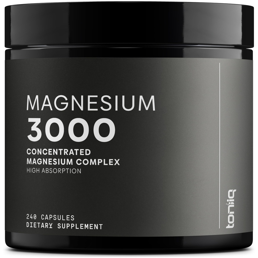 Toniiq 3 000mg Glycinate de magnésium ultra-haute résistance - 20% Purifié pour contenir 600mg de magnésium élémentaire - Supplément de magnésium chélaté et biodisponible - 240 Capsules de Veggie