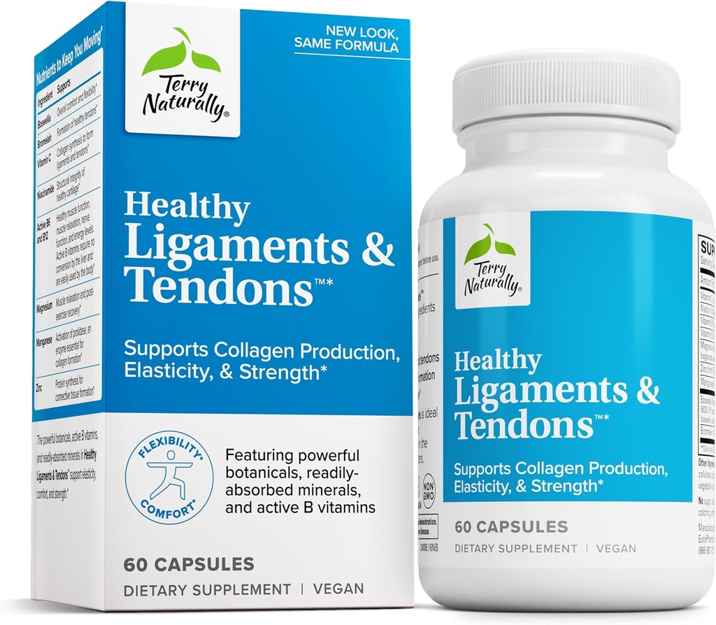 Terry Naturally Healthy Ligaments & Tendons - Nahrungsergänzung für Connective Tissue & Joint Lubrication Support - Non-GMO Formula to Aid Ligament & Muskel Health - 60 Kapseln