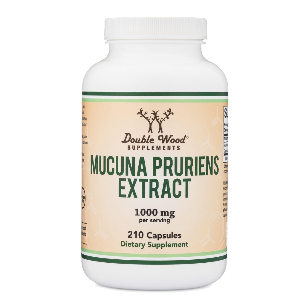 Mucuna Pruriens Extract Capsules - Dopamine Boosting Supplement - 210 Count, 1.000mg pro Servierung, 20% (von Velvet Bean) (für Mood und Motivation Unterstützung) Dritte Partei Getestet von Double Wood