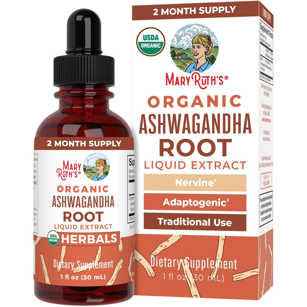 MaryRuth Organics Ashwagandha Root | USDA Organic Ashwagandha Liquid Drops | Stress Relief, Natürliche Beruhigung, Entspannung und Mood Unterstützung Ergänzung | Adaptogenic | Nervine | Vegan | Non-GMO | 60 Servivings