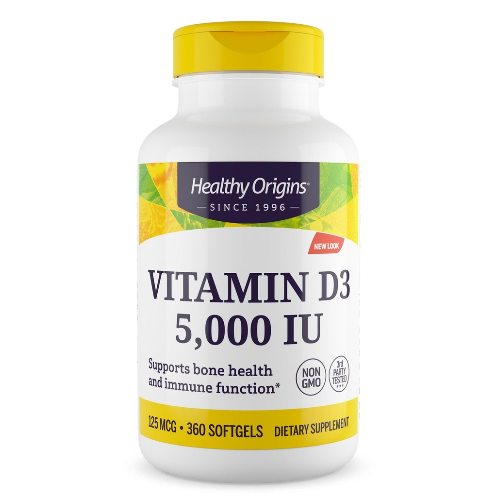 Healthy Origins Vitamin D3 (Lanolin) 5.000 IU Softgel - Knochengesundheit und Immununterstützungsergänzung - leicht absorbierbare Vitamin D Ergänzungen - Glutenfreie Vitamin D3 Ergänzung - 360 Softgels