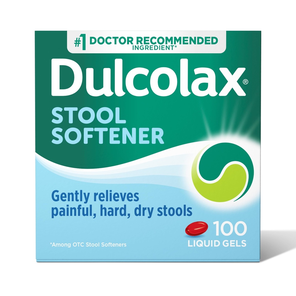 Dulcolax Stool Softener Laxative Liquid Gel Kapseln, Gentle Constipation Relief für harte, trockene Hocker, Docusate Sodium 100 mg, 100 Count