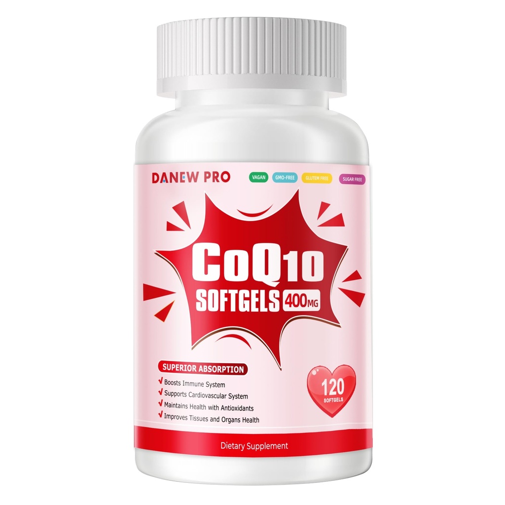 CoQ10-400mg-Softgels mit PQ, BioPerine & Omega-3, Coenzym Q10(Ubichinon)-Ergänzung für High-Absorption, leistungsstark-Antioxidant, Support Heart & Energy-Production, 120 Portionen