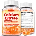 Calcium-Zitrat-Ergänzungsgummis für Erwachsene - Sugar Free Calcium Citrate 1200 Mg mit Magnesium 300 Mg & Vitamin D3 - Organic Chewable Calcium Supplements für Damen und Herren