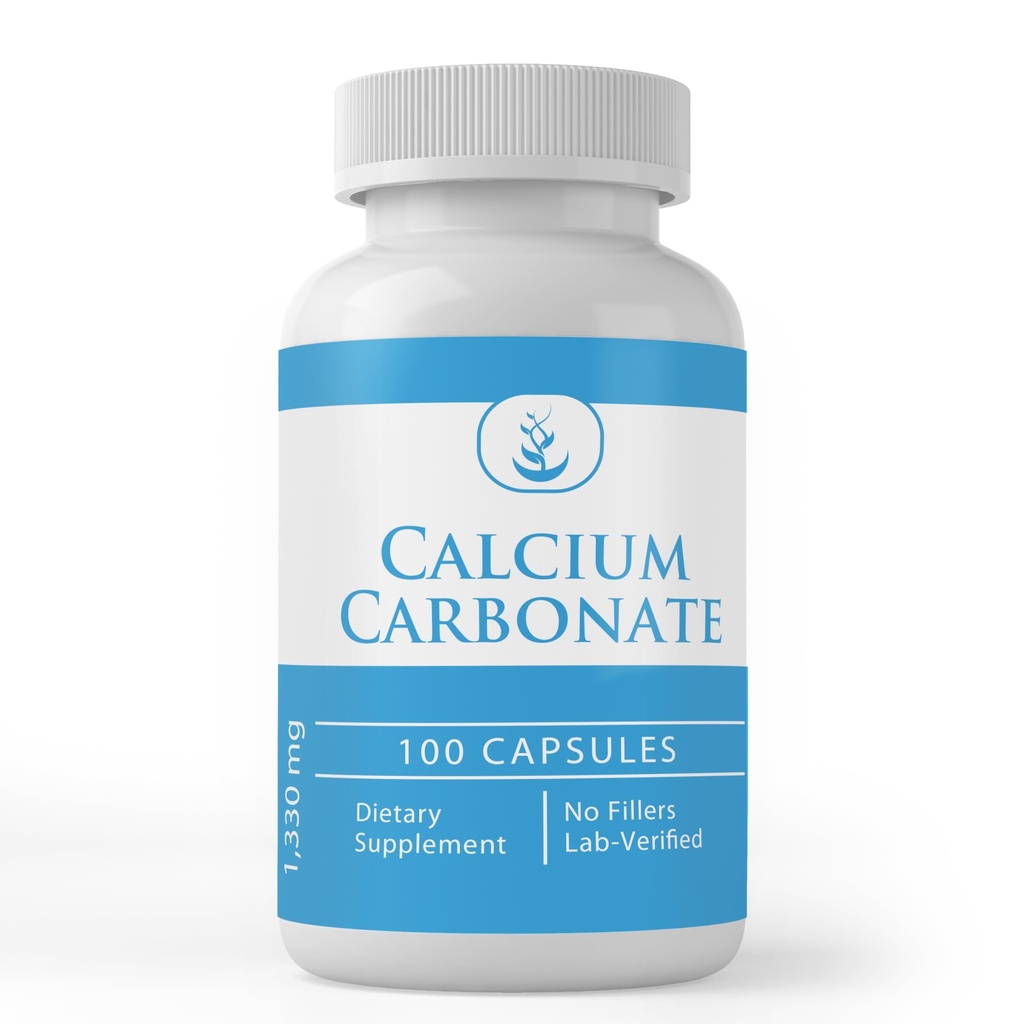 Reine Original Zutaten Calciumcarbonat, (100 Kapseln) Immer rein, keine Additive oder Füllstoffe, Lab Verifiziert