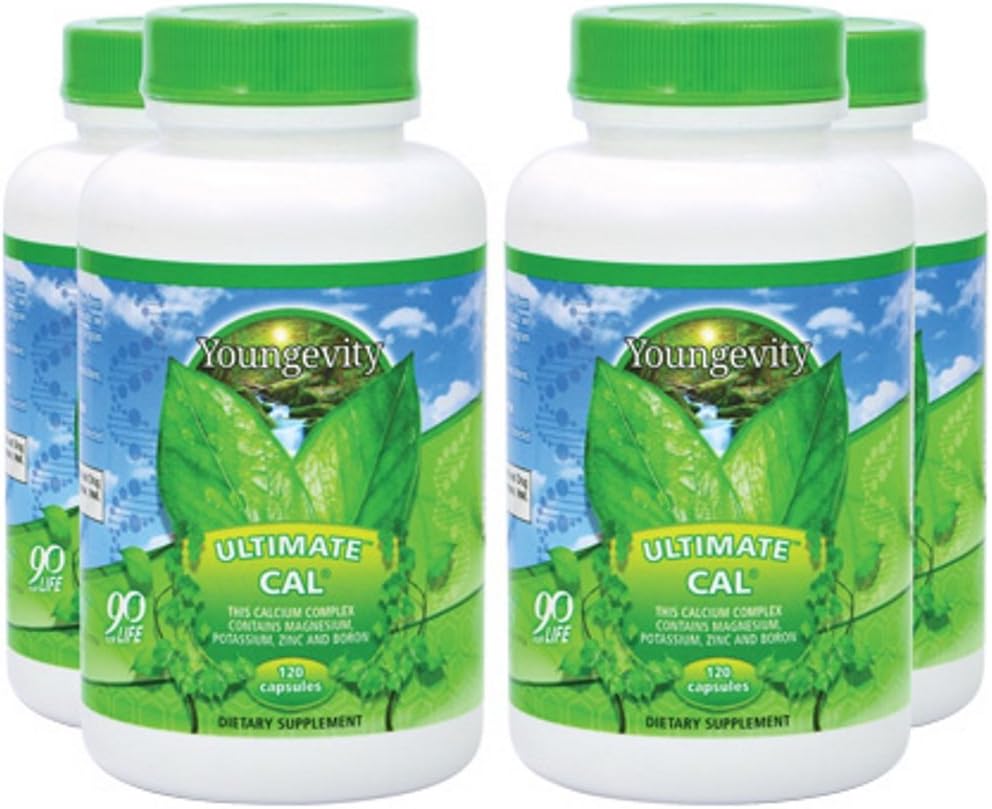 Youngevity Ultimate Cal - Calcium Magnesium Bone Health Supplement mit D-3, Zink, Kalium, Boron - Highly Absorbable - Immun- und Joint & Ligament Support - 120 Kapseln (Pack von 4)