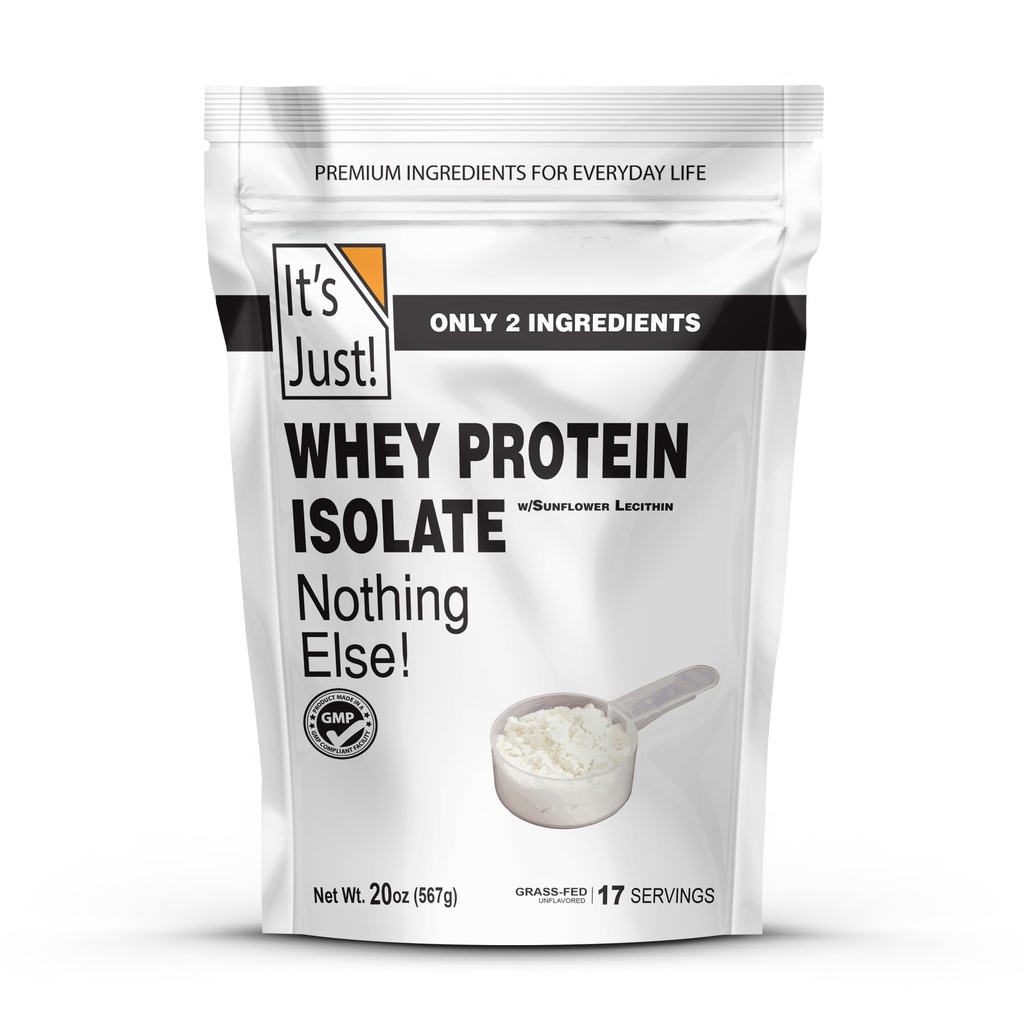 Es ist Just! - Whey Protein Isolate, Ultra Premium Grass-Fed, Unflavored, Made in USA, Pure 90% Protein, Only 1g Carb, No Added Sugar (1.25 Pfund)