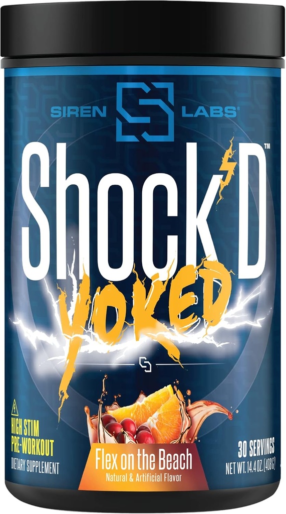 Shock’D Yoked High Stim Pre-Workout – Koffein, Taurine, Citrulline Malate, Agmatin, Betaine Anhydrous–High Energy & Powerful Muskel Pumps-Nitric Oxid-Flex am Strand (30 Servierungen)