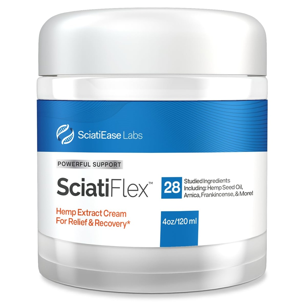 SciatiFlex Topal Sciatic Cream - Maximale Stärke für Sciatic Nerve Discomfort im unteren Rücken, Hüften, Socken, Beine und Füße - Hanfcreme mit Arnica Extract, Shea Butter, Aloe Vera - 4oz