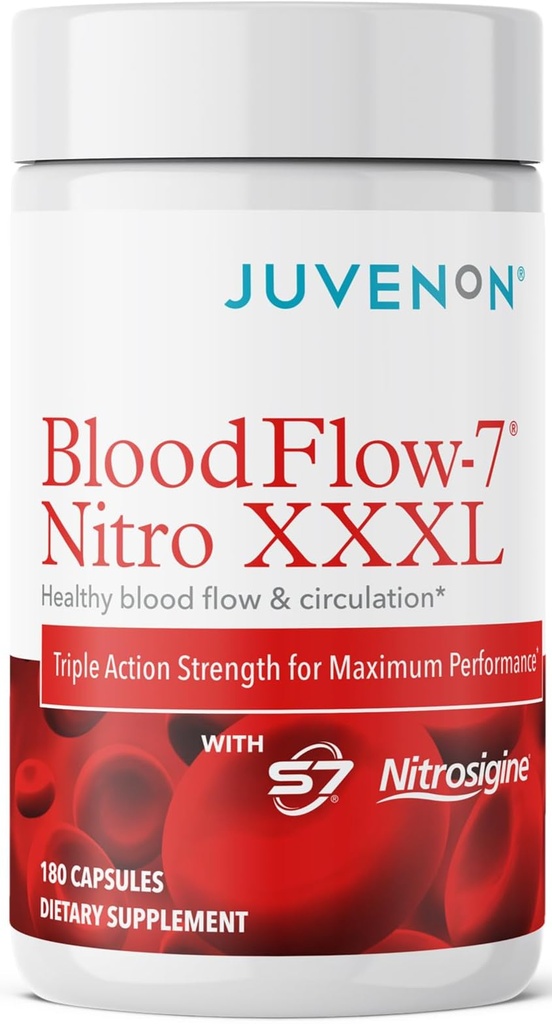 Juvenon BloodFlow-7 Nitric Oxid Supplement mit Nitrosigin - Verbesserte Formel für maximale Absorption - Zirkulation Booster, Blutdruck, Cholesterol-Unterstützung (180 Zähler (Pack von 1))