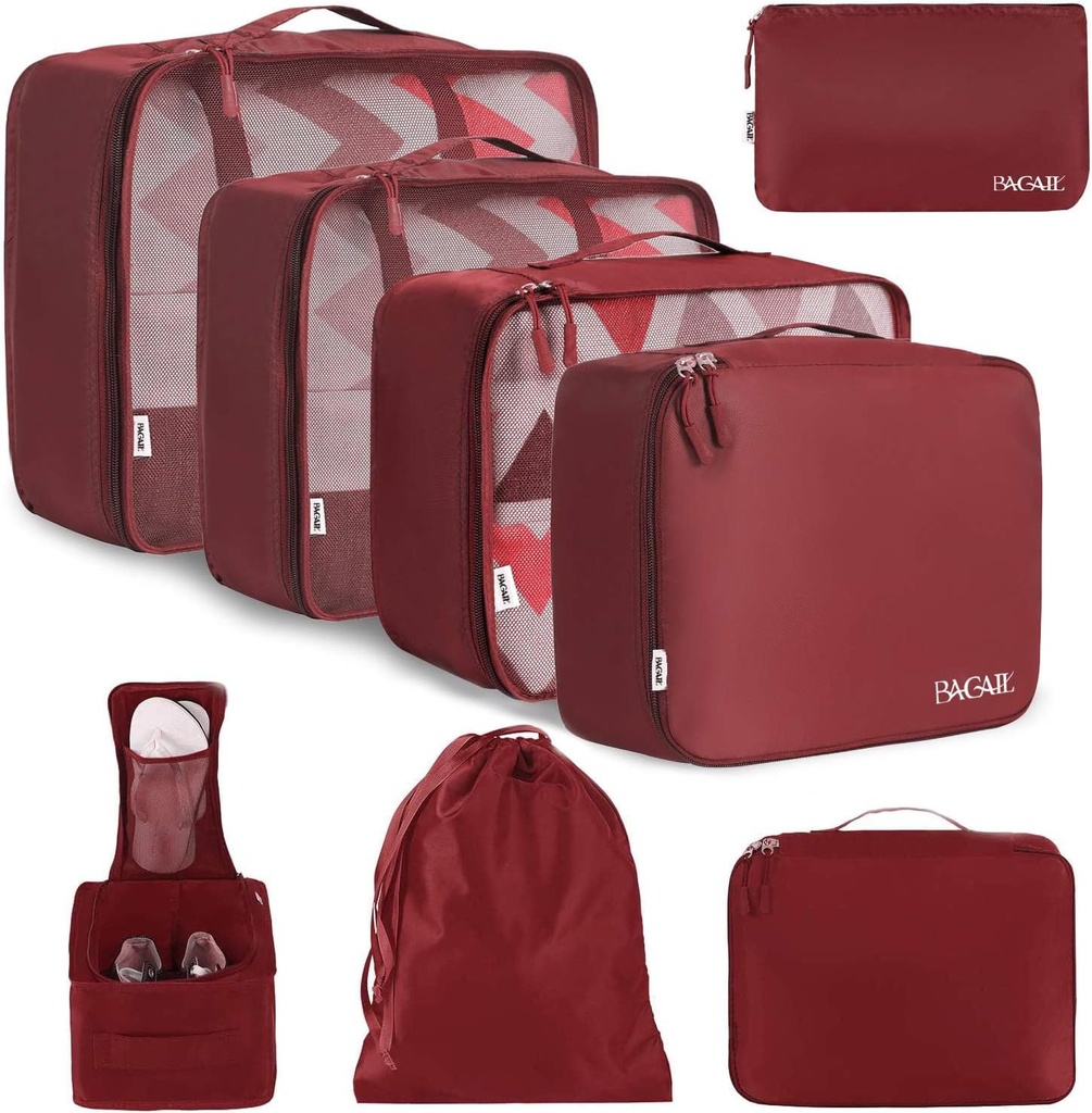 BAGAIL 8 Set Verpackung Cubes Gepäckverpackung Organizer für Reisezubehör-Wine Rot