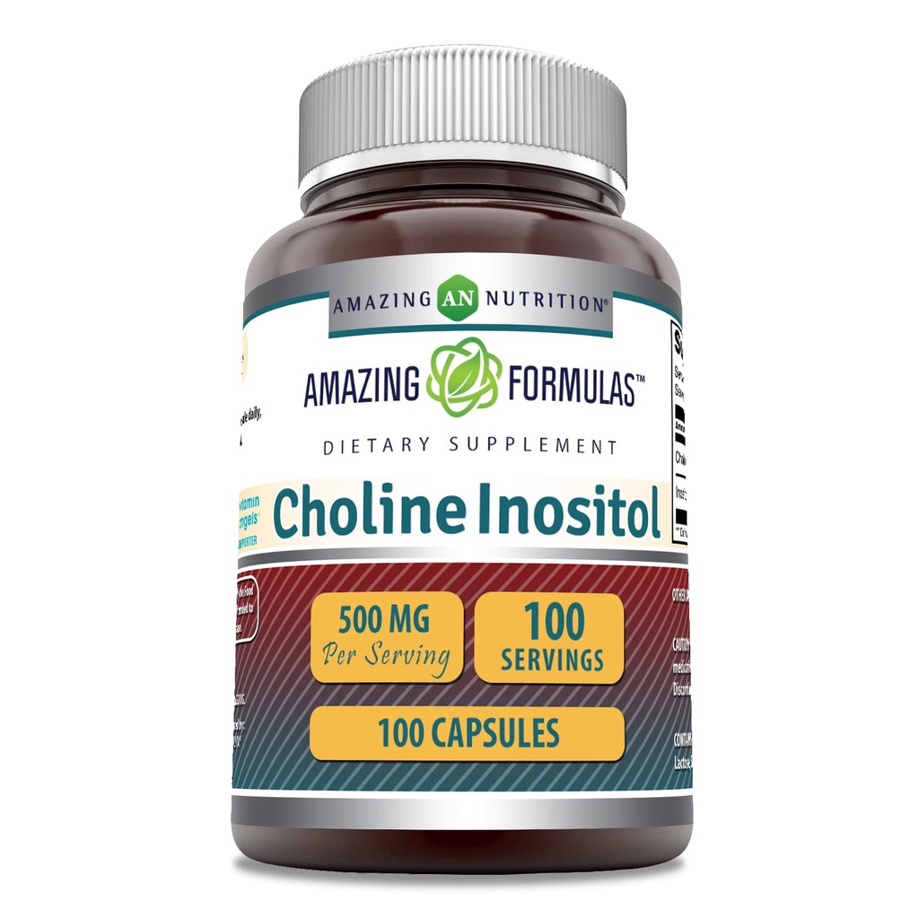 Erstaunliche Formeln Choline & Inositol 500 Mg Ergänzung | Kapseln | Non-GMO | Gluten-Free | Made in USA (1 Pack | 100 Count)
