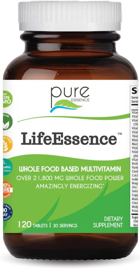 PURE ESSENCE LABS LifeEssence Multivitamin für Frauen und Männer - Natürliche Kräuterergänzung - Vitamin D, Vitamin D3, Vitamin B12, Biotin mit ganzer Nahrung (120 Tabletten)