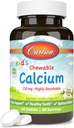 Carlson - Kid's Chewable Calcium, 250 mg, Highly Absorbable, Bone & Teeth Support, Optimale Wellness, Natürliche Vanille Flavor, 60 Tabletten