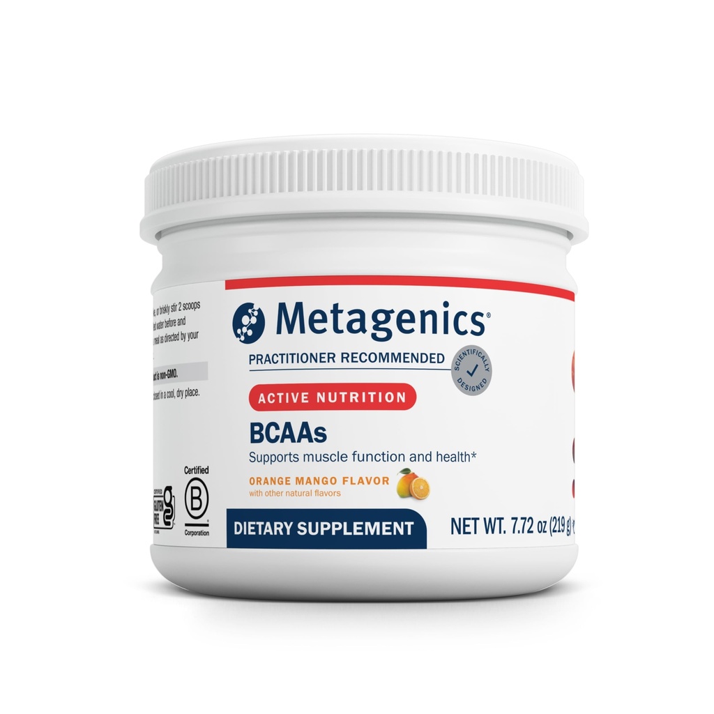 Metagenics BCAAs Powder - Orange Mango Flavor - 2:1:1 Verhältnis von Leucin, Isoleucin & Valine - Unterstützt Muskel-Recovery, Endurance & Performance* - Non-GMO, Glutenfrei, Vegetarisch - 30 Servierungen