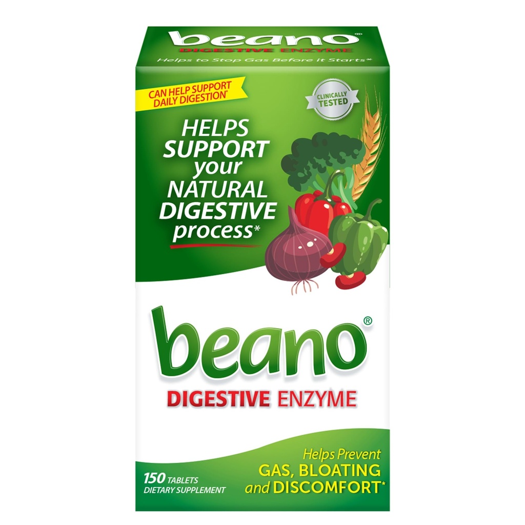 Beano Digestive Enzyme, Preventive Gas Relief for Adults, Helps Prevent Gas & Bloating, 150 Tablets