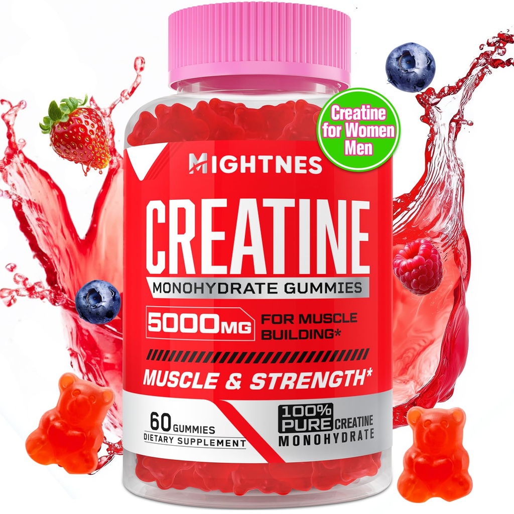 Creatine Monohydrate Gummie für Männer & Frauen - Creatine Pre-Workout Gummis mit Taurine & Vitamin B6 B12 für maximale Stärke, Muskel, Energie, Endurance & Focus, Organic, Vegan-60 Count
