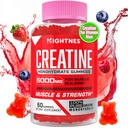 Creatine Monohydrate Gummie für Männer & Frauen - Creatine Pre-Workout Gummis mit Taurine & Vitamin B6 B12 für maximale Stärke, Muskel, Energie, Endurance & Focus, Organic, Vegan-60 Count