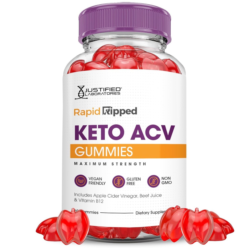 Rapid Ripped Keto ACV Gummis Advanced Formula 1000MG Rapidripped Keto Gummis Apfel Apfel Apfelessig Formuliert mit Granatapfel-Essigpulver B12 Vegan Non GMO 60 Gummys