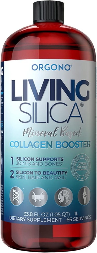 Orgono Living Silica Collagen Booster | Vegan Mineralbasierte Silica-Ergänzung | Unterstützt gesunde Collagen & Elastin-Produktion für Gelenk- & Knochen-Unterstützung, Glowing Skin, Strong Hair & Nails | 33.8 Fl Oz