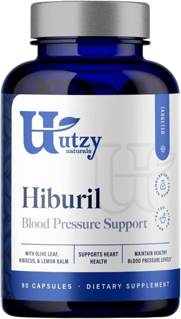 Utzy Naturals Hiburil Formule de soutien de la pression artérielle avec extrait de feuille d'olive, extrait d'hibiscus et extrait de baume de citron
