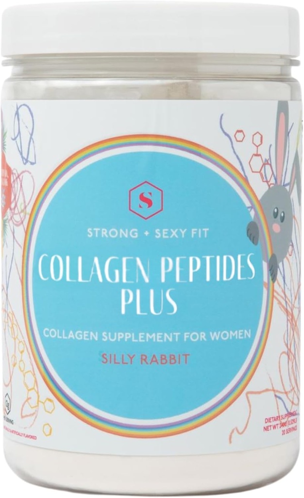 Stark + Sexy Fit Collagen Peptides Plus Pulver mit Hyaluronsäure und Vitamin C, Frauen-Haar, Haut, Nägel und Gelenkunterstützungsergänzung, Gras Fed Bovine Collagen, Silly Rabbit, 20-40 SVG