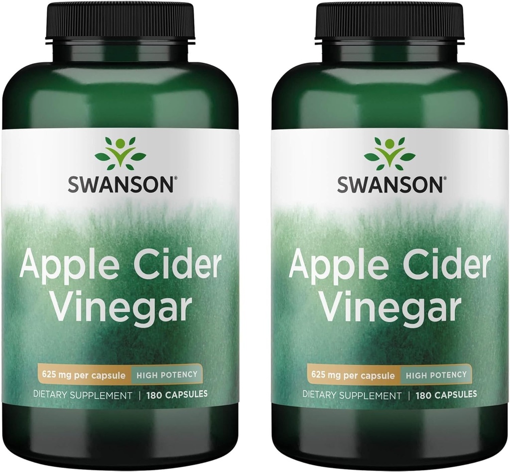 Swanson Capsules de vinaigre de cidre de pomme - soutient la santé saine et digestive - aide à soutenir le métabolisme et à maintenir le profil - (180 Capsules, 625mg chacun) 2 Pack