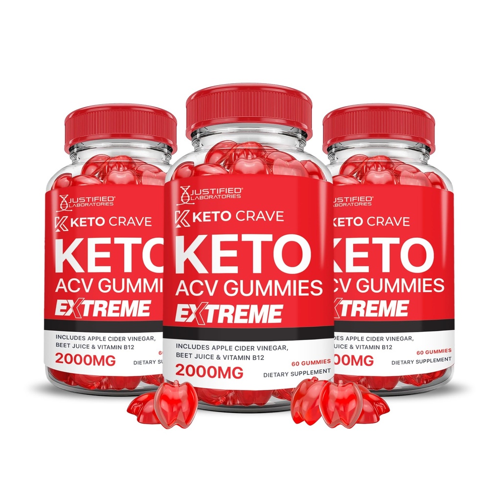 Laboratoires justifiés (3 Pack Keto Crave Keto ACV Gummies Extreme 2000MG Keto Crave Keto Gummies Formule avancée vinaigre de cidre de pomme avec jus de pomme de grenade Poudre B12 Vegan Non OGM 180 Gummys