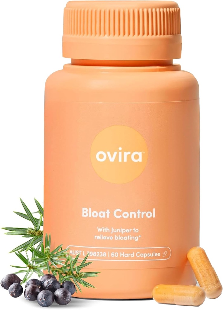 Ovira Bloat Control Supplement mit JUNICLEAR - 60 Kapseln für Gas und Bloating Relief | Effektive Debloating für Frauen und Männer | Hilft Wasserretention & fördert Verdauungs-Gesundheit - Paket von 1